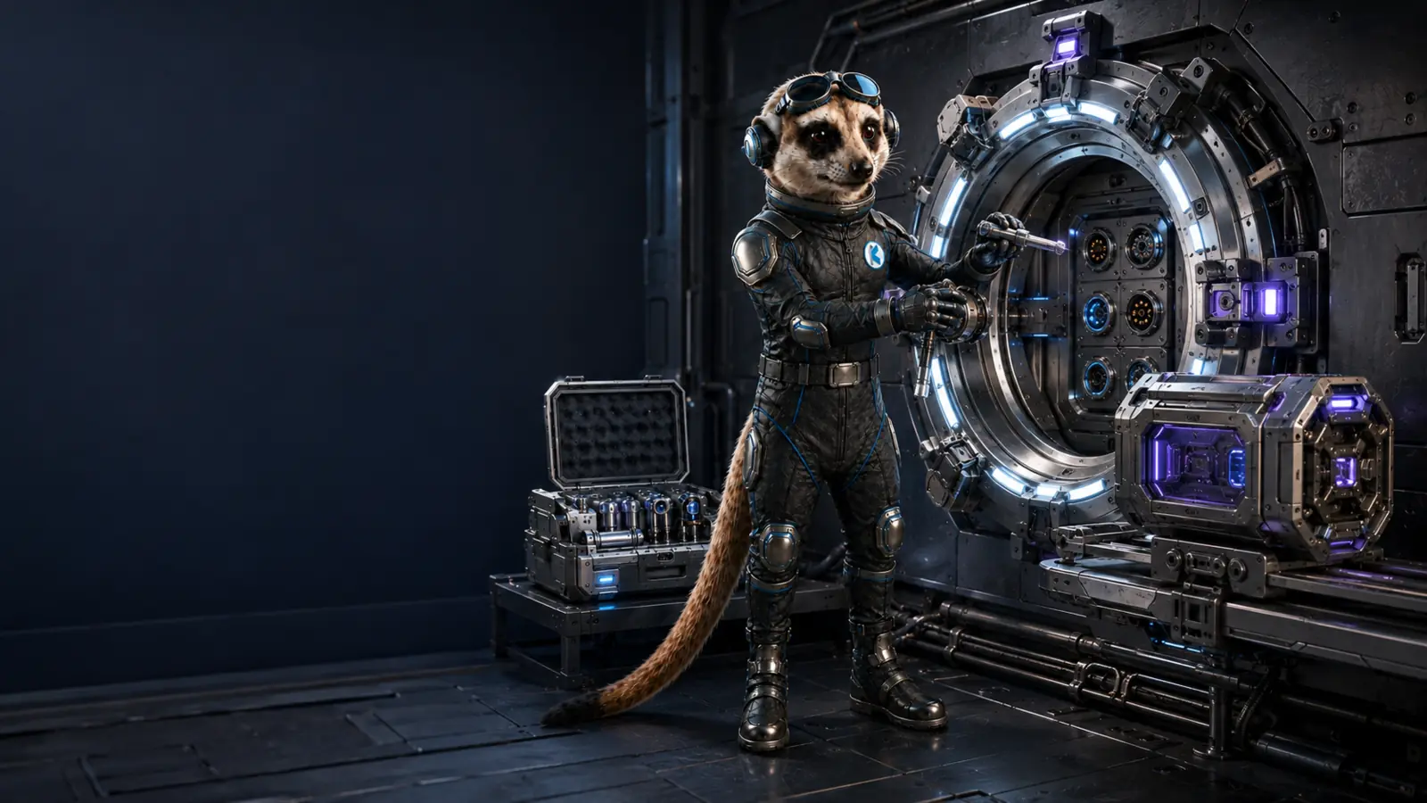 The meerkat calibrating the published docking boundary before an extension approaches the core.