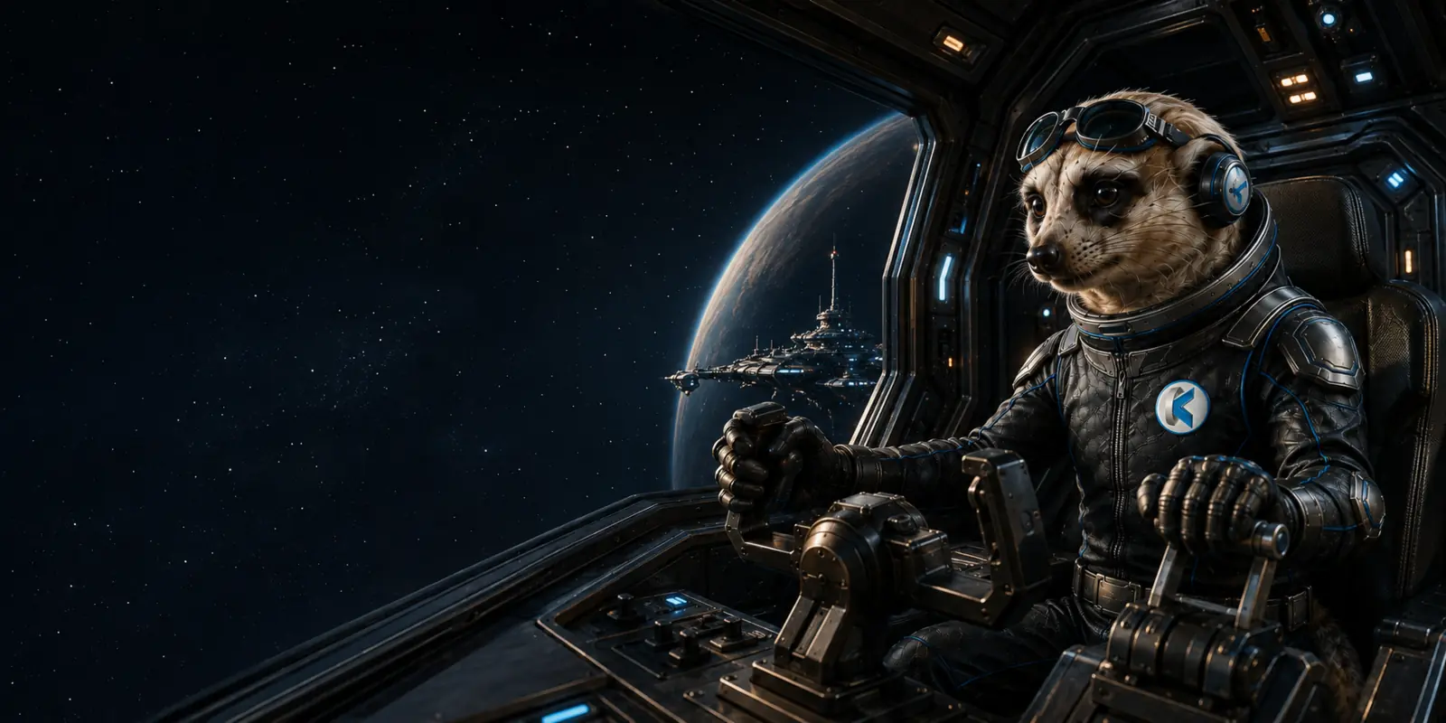 The Kumwe meerkat piloting an operational spacecraft toward its destination.