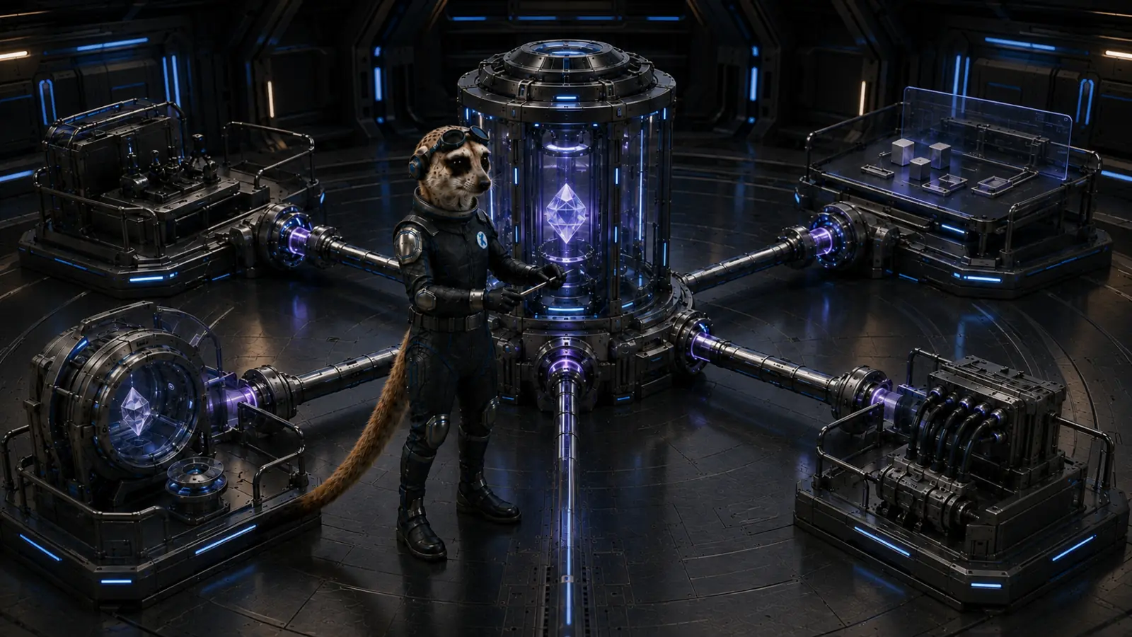 The meerkat aligning delivery surfaces to equal guarded conduits from one service reactor.